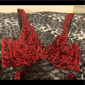 Red and Black Lace Bra